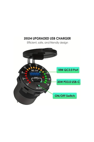 Honeybeeshop Telsiz Qc3 0 Pd3 0 Usb Cift Arayuzlu Hizli Sarj Araba Sarj Aleti Renkli Voltmetre Otomobil Tekne Kamyon Motosiklet