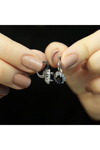 Lova Pırlantalı Oval Safir Anturaj Küpe - 3070016