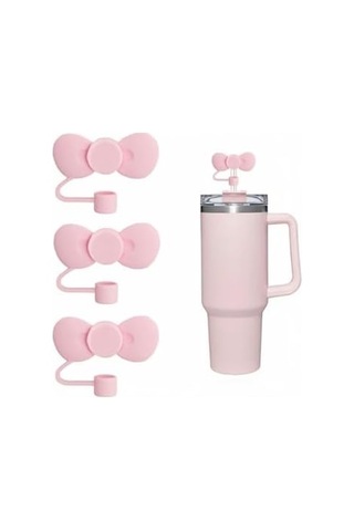 1 Adet Uyumlu Pembe Fiyonklu Pipet Tıpası Silikon Toz Kapağı, Estetik Bardak Aksesuarı, 9-10mm Pipetler İçin Uygun