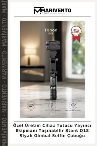 Özel Üretim Cihaz Tutucu Yayıncı Ekipmanı Taşınabilir Stant Q18 Siyah Gimbal Selfie Çubuğu