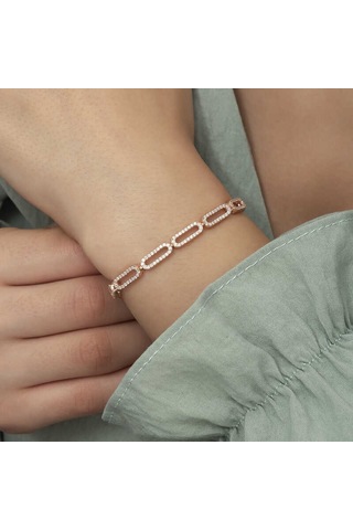 Gümüş Rose Oval Taşlı Bayan Bileklik Çok Renkli 08491685