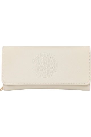 Yaşam Çiçeği Baskılı Şans Cüzdanı Kağıt Bozuk Para Ve Kartlık Bölmeli Ekru Kadın Cüzdan Bej