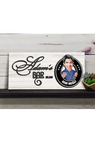 Bk Gift Kişiye Özel Karikatürlü Kabartma Tasarım Antik Beyaz Ahşap Bar Tabelası, Home Bar Tabela, Rustik Ev Dekorasyonu, Duvar Dekoru-9