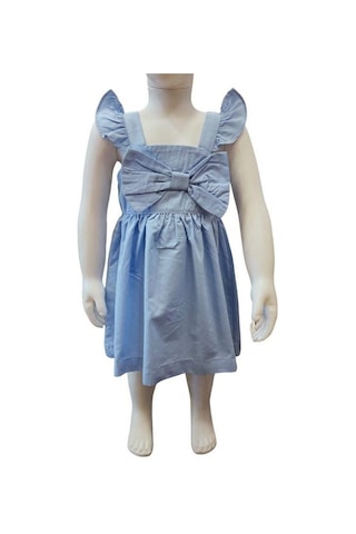 Çikoby Kız Bebek Pamuklu Fiyonklu Elbise-13883 Mavi