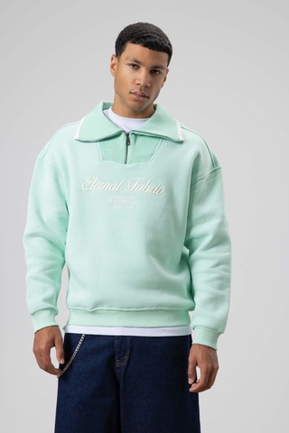Vamos Oversize Fermuarlı Yaka Sweatshirt Mint