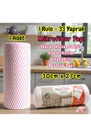 Technow Softtex 33 Yaprak Kopar Kullan Rulo Hassas Temizlik Bezi 27x30cm 1 Adet Pembe