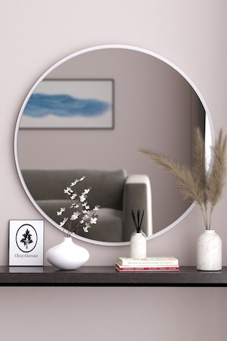 Beyaz Dekoratif 43 Cm Yuvarlak Ayna Antre Hol Koridor Duvar Aynası Salon Mutfak Banyo Aynası Diğer