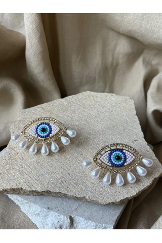 İnci Göz Ve Nazar Boncuğu Küpe Çok Renkli