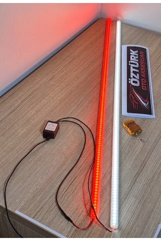 Cam Kenarı Yanıp Sönen Led Lamba 2 Li Uzaktan Kumandalı, 12 Modlu, Kırmızı Beyaz Işık 12v 120 Cm