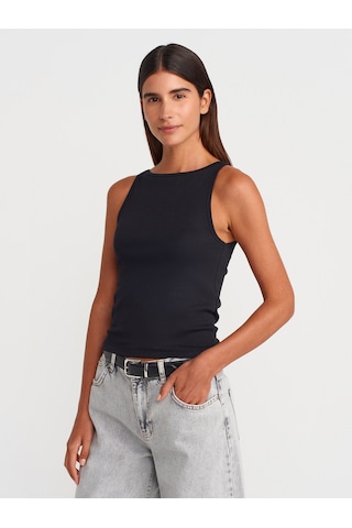 Dilvin 21048 Halter Yaka Top-siyah Siyah