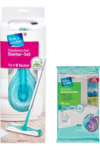 Flink Sauber Mop Set + Islak Yer Bezi 16'lı Paket