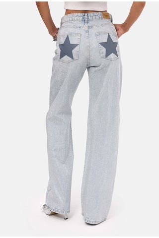 it's basic Kadın Ice T-4s6-3 Straight Fit Parlak Taşlı Özel Tasarım Denim Jean Ice Kot