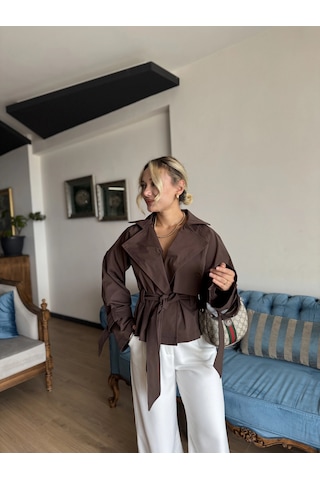 Keymoda Kadın Kısa Trenç Kahverengi