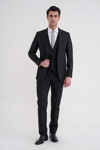 Efor Slim Fit Çift Yırtmaç Dokulu %97 Yün Esnek Siyah Yelekli Klasik Takım Elbise Tk 936 Siyah