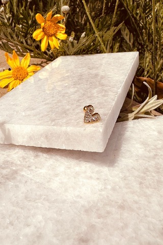 Aşk Kalp Tasarım Altın Renk Zirkon Taşlı Çelik Piercing Tragus Helix Stainless Steel Altın