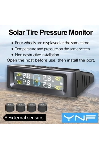 Xuweiwei Arabalar İcin Siyah Ynf Tpms 4 Harici Sensor Gunes Enerjili Lastik Basinc Sicaklik Izleme Sistemi Titresim Algilama Anahtari