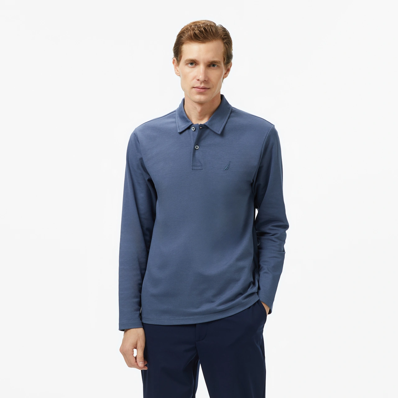 Nautica Erkek Mavi Classic Fit Uzun Kollu Polo Yaka T-shirt Düz K57020t Mavi