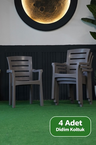 Alezy Didim İstiflenebilir Bahçe Balkon Koltuk Sandalye 4 Adet Gri