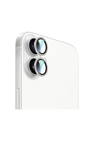 Apple Uyumlu iPhone 16 Caseworld Alloy Sparkling Diamond Serisi Taşlı Lens Koruyucu Gümüş