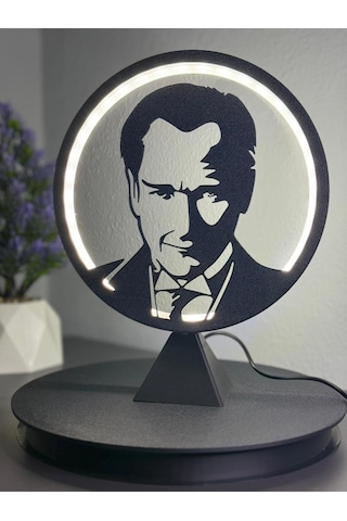 Atatürk Silüetli Halka Led Dekoratif Işıklı Masa/gece Lambası Anlamlı Hediye Adaptör Dahil Siyah