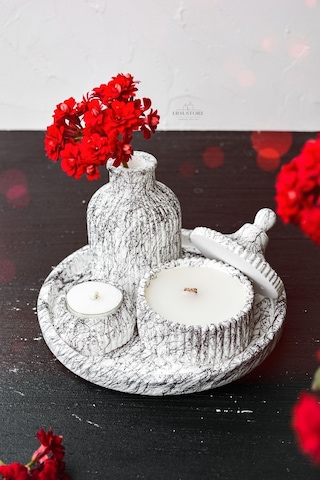 5 Parça Mermer Desen Dekoratif Beton Vazo Ve Vanilya Kokulu Soya 001