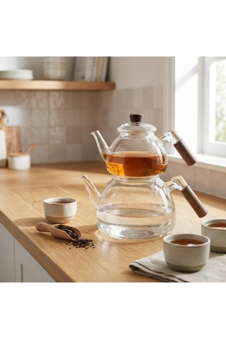 Lexroo 1800 Ml + 550 Ml Akasya Cam Çaydanlık Takımı Çok Renkli