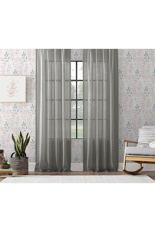 Keten Görünümlü Düz Tül Perde Pilesiz Gri-681 - Gri