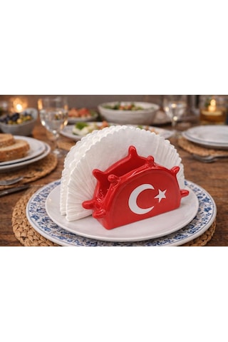 Seramik Peçetelik 7,5 Cm Dekoratif Masa Üstü Peçete Tutucu, Şık Sunum Kırmızı
