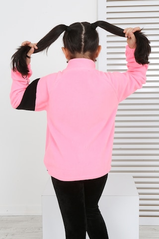 Toontoy Kız Çocuk Dik Yaka Fermuarlı Renk Bloklu Reglan Kol Polar Hırka - Beli Ayarlanabilir Lastikli Pembe