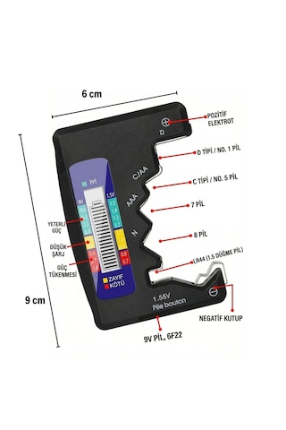 Evrensel Dijital Pil Test Cihazı Aa, Aaa, C, D, N, 9v Ve Düğme Pil Uyumlu Mini Pil Kapasite &