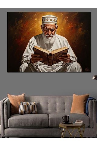 Ahşap Tablo Kutsal Kitap Okuyan Sakallı Alim