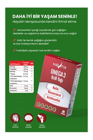 Nevfix Krill Oil Omega3 Kolin Resveratrol Astaksantin 2x30 Softgel