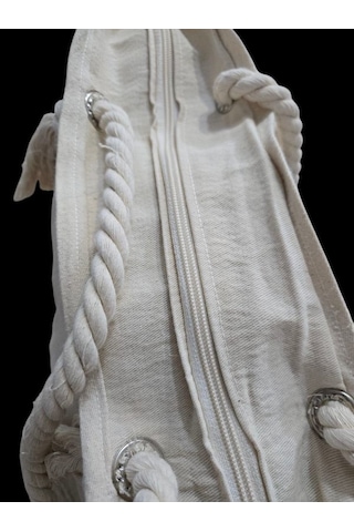 Meraklı Kedi Nakışlı Bez Çanta Naturel Ten