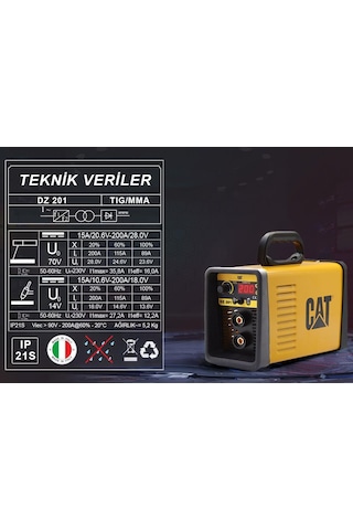 Cat Dz201 200 Amper Tıg Lıft/mma Çanta Tipi Profesyonel Dijital İnverter Kaynak Makinesi