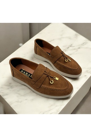 Dabab Shoes Lupy Kadın Süet Düz Taban Rahat Günlük Casual Babet Ayakkabı Kahverengi