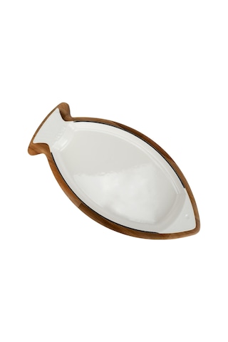 Lava Döküm Balık Tabağı Döküm Demir Yekpare Kulplu Kayın Servis Ahşabı Ölçü 20x32 Cm Sable Mavi