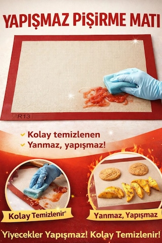 Silikon Pişirme Matı 30x40 Cm Yanmaz Yapışmaz Yıkanabilir Fırın Ve Hamur Altlığı Diğer