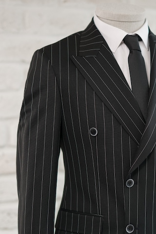 Apartro Slimfit Sivri Yaka Çift Yırtmaçlı Çizgili Kruvaze Takım Elbise Siyah
