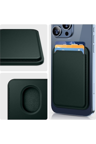 Samsung Galaxy A06 / A16 / A26 / A36 / A56 Uyumlu Magsafe Cüzdan Kartlık Suni Deri Kartlık Haki