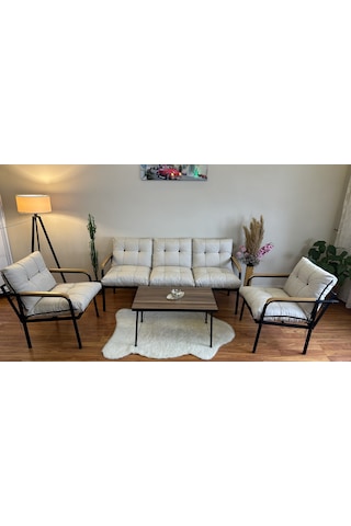 Modern Style Home Modern Kadıköy Balkon, Bahçe, Cafe - Metal Kanepe Koltuk Takımı - 3+1+1+ Sehpa Krem Modernk030 Krem