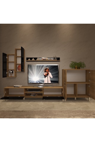 Decoraktiv Eko 6 Mdf Dvd Krom Ayaklı Tv Ünitesi Tv Sehpası Pera - Siyah