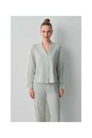 Suwen Julia Pamuklu Gömlek Yaka Pijama Takımı Wsh1051000955 Yeşil