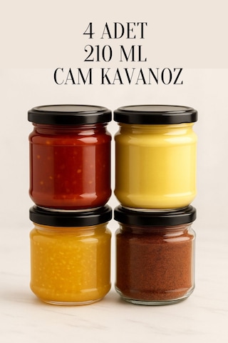 Rotanev Metal Siyah Konserve Kapaklı Mama Yoğurt Saklama 210 Cc Şeffaf Cam Kavanoz 4 Adet 210 ml