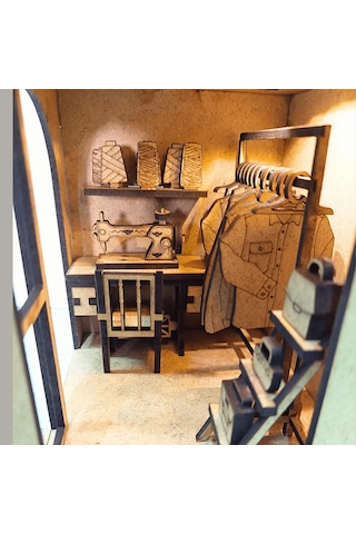 Tailor Shop Book Nook Ahşap Maket Seti Terzihane Miniatür Kitaplık Dekoru Dıy