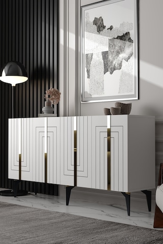 150dhdk14ba Artemis Pleksi Ve Lazer Çizgi Desen Konsol Beyaz-altın