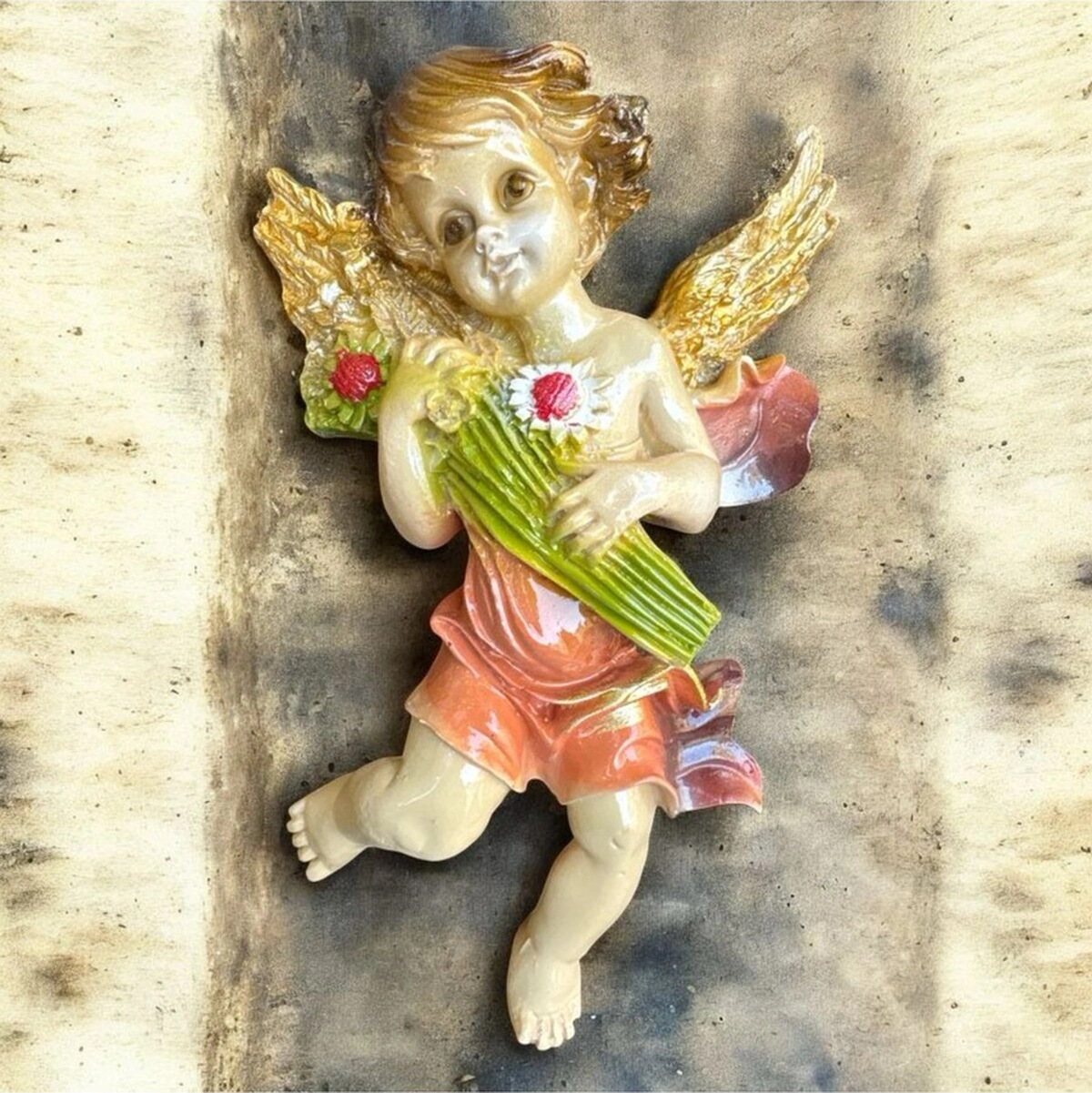 Dekoratif Polyester Duvara Asmalı Tekli Melek Biblo Turuncu 2