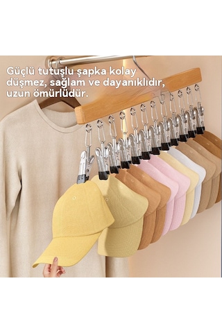 10 Klips Ve Tek Sıra İç Çamaşırı Ve Çorap Klipslerinin Sorunsuz Bir Şekilde Saklanabildiği Çok İşlevli, Masif Ahşap Çoklu Klipsli Askı Sarı
