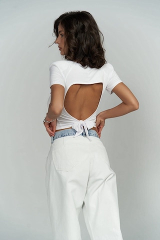 Mai Collection Mai Studios Co. Perla Vatkalı Beyaz Crop Bluz