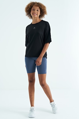 Tommy Life Siyah O Yaka Baskı Detaylı Oversize Kısa Kol Kadın T-shirt - 97263 Siyah