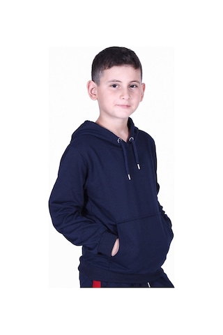 Fyk Kids Düz Kanguru Cepli Kapşonlu Sweatshirt Lacivert